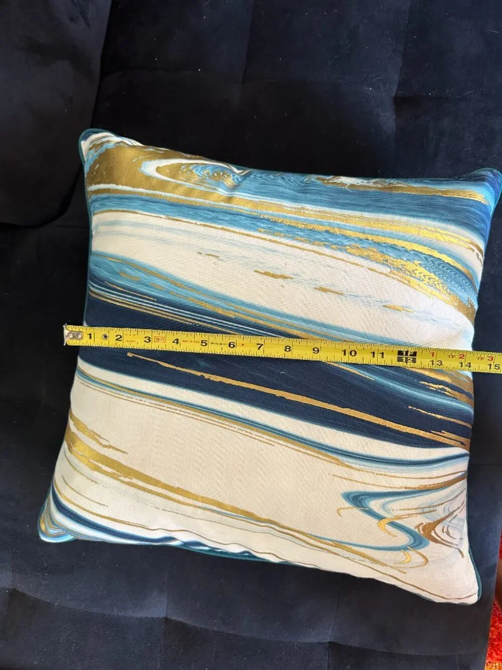 Decorative Pillow, Teal, Blue, Gold Metallic and White 